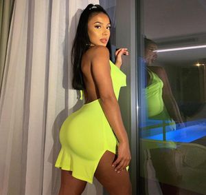 Backless Sexy Strap Halter Mini Dresses Side Slit Club Outfit For Women BodyCon Midnight Partywear Summer Dress Fashion4559082