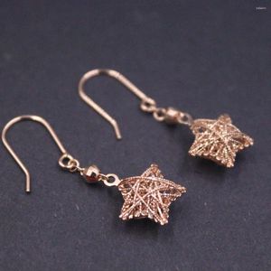 Dangle Earrings Real 18K Rose Gold Drop For Women Hollow Five-star Ball Hook 33 12mm/ 2.2-2.3g