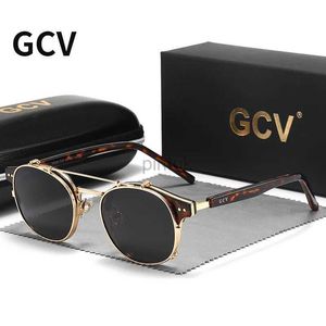 Occhiali da sole GCV GCV Occhiali da sole rimovibili a doppio strato gli occhiali blu-raggi acetato acetato a vapore retrò uomo polarizzato da donna sungless 240412