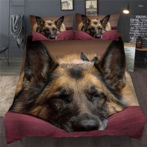 Sängkläder sätter 3D tryckt husdjur Dog Animal Däcke Cover Set Söt med kungbäddslinne för vuxna barn