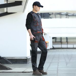 Pants Work Suits Industrial for Men Multi Pockets Work Vest Electrician and Working Pants Cargo Trousers Set Workshop Clothes