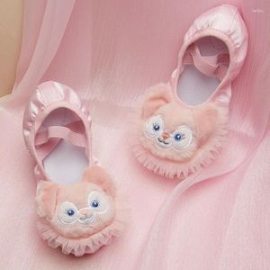 Tanzschuhe Satin flach für Mädchen w süße Bären vordere Rosa Pink Pink PRINCESS Design Kinder Ballerina Übung Tanztraining Gebrauch