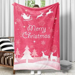 Blankets Winter Pink Flannel Blanket Christmas Theme Cartoon Pattern Warm Soft Throw Red Office Sleeping Prop Quilt