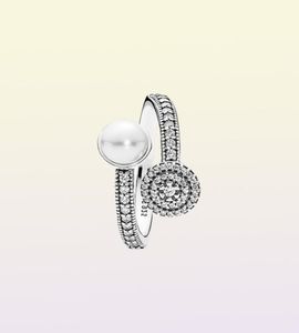 Vintage and elegant pearl ring for 925 sterling silver with CZ diamonds radiant opening ladies ring with original box holiday gift1893038