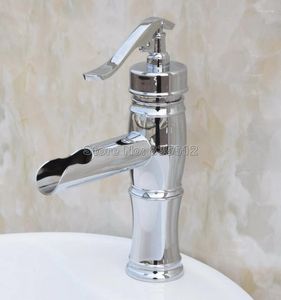 Bathroom Sink Faucets Polished Chrome " Water Pump Look Style Wash Basin Faucet / Single Handle Vessel Waterfall Mixer Taps Wcy021