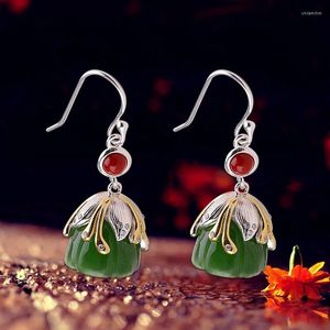 Kolczyki Dangle Producenci Bezpośrednia moda S925 srebrna biżuteria damska hetian Jasper Lotus