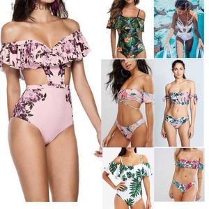 Kvinnors badkläder Ny ankomst Bkini Fashion Lady Flowers Stripped Print Bikini Set Sexy Hollow Out Swimsuit Triangle Ones Pieces Bikini Set S/M/L/XL C240412