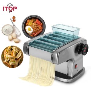 Yapımcılar Itop Elektrikli Makarna Makinesi Erişte Maker 220V Ticari Paslanmaz Çelik Presleme Makinesi Hamur Kesici Dumpling Cilt