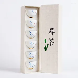 Teaware Sets 6 Pieces Set Gift Box Small Tea Cups Ceramic Hand Painted Lotus Thin Tires Mouth Cup