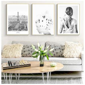 Pôster nórdico Black White Canvas Pintura Bela foto Fotos de arte de parede para estampas decorativas da sala de estar na parede