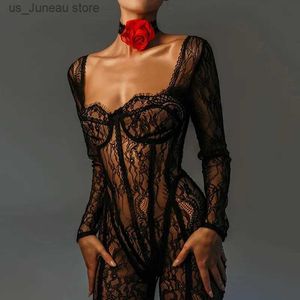 Kadın Tulumları Tulumcular Gtpdpllt Shr Lace Bodycon Kadın İçin Tulumlar Uzun Slve Seksi İç Çıkar Kıyafeti Sonbahar Kış Kulübü Kıyafetleri Kadınlar için T240412