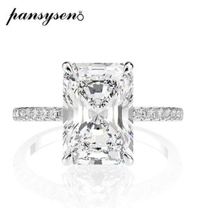 Pansysen Real 925 Sterling Silver Emerald Cut skapade Moissanite Diamond Wedding Rings for Women Luxury Proposal Engagement Ring C6736765