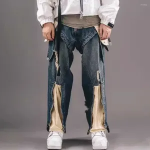 Calça masculina nicho de rua de rua 3D Cutação de corte Jeans rasgados masculino e feminino Brand estilo artístico de calça reta folgada