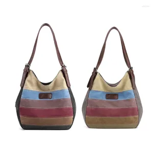 Stumi a tracolla in tela vintage tote sacchetti a strisce colorate donne viaggi casual viaggio borsetta di grande capacità per la scuola di ufficio e lo shopping