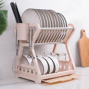 Dish Drainer Double Layer Detachable High Capacity Save Space Multifunctional Storage Rack Dish Drainer Sink for Dining Room