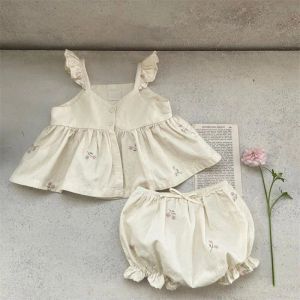 Szorty Baby Girl Ubranie Summer 2023 Unbise Baby Ostrocie dla dziewczynki haft haft kamizelka + szorty 2pcs niemowlę niemowlę