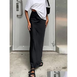 Gonne Solid Solid Long Skirt Women High Wit Waist Elegant Slim Draped Maxi 2024 Summer Casual Chic Office Lady Faldas Drop Delive Otvnz