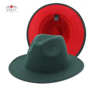 QBHAT TURQUOISE GREEN FEDORA WIDE BRIM WOOL FELD HAT HAT LEMIS MEN LEOPARD PARTY TRILBY JAZZ HATS PANAMA CAP PATCHWORK RED