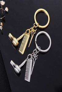 Fashion Haircut Scissor Comb Hair Dryer Keychain Key Ring Charm silver Gold Plated Key Chain bag hangs Fashion Jewelry2290120