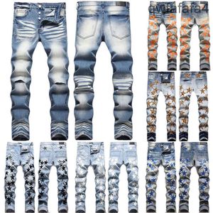 Designer maschile miris jeans angosciati motociclisti strappato slim jeans dritti per uomini stampati dell'esercito di moda uomo pantaloni magri hfjj hfjj