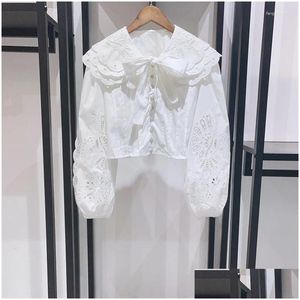 Womens Blouses Shirts 2024 Spring And Summer Women Mti-Layered Lace Doll Collar Hollow Slim Bow Short Shirt Drop Delivery Apparel Clot Ott1S