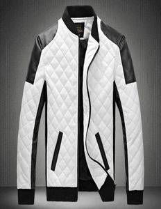 Designer jacket men039s stand collar PU leather jacket coat black and white color matching large size motorcycle leather7939586