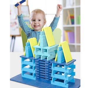 Wooden Building Blocks For Kids Planks Set Montessori Stem Playset Creative Shapes Preschool Wood Colored Dominoes Stacked