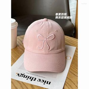 Ball Caps Korean Fashion Bow Embroidery Baseball Women Men Girl Sweet Cute Pink Sun Hat Versatile Soft Top Unisex Adjustable Cap