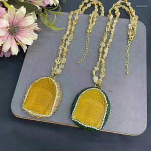 Colares pendentes Topázios naturais rindo da cadeia de suéter Buda Design original Design geométrico Colar de shinestone jóias de moda feminina