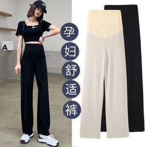 Pants Ice Silk Maternity Pants Summer Thin Wide Leg Pants Adjustable Abdominal Pants Large Size Maternity Loose Straight Casual Pants