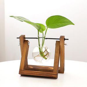 1 conjunto de terrário de planta com suporte de madeira giratória de metal transparente vintage bonsai vidro terrário de decoração de decoração de mesa de decoração
