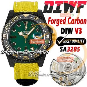 DIWF V3 SA3285 Automatic Mens Watch DIW Full Forged Carbon Case Green Dial Dot Markers Nylon Leather Strap Super Edition Trustytime001 Watches Reloj Montre Hommes