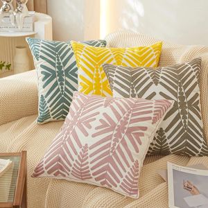 Pillow Embroidery Cover 45x45cm Blue Yellow Grey Fern Leaves Home Decoration Square Living Room Sofa Couch Bedroom