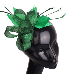 Vinatge Green Millinery Sinamay Fascinators Feather Headwear Women Wedding Kentucky Headpieces Flower Cocktail Event Hats XMF303