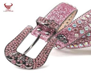 Wtern Rhinton Belts Strap Women Colorful Studded Skull Bling Fashion Pink Belt Simon62915944375715