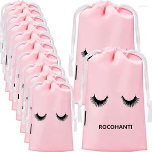 Gift Wrap 50X Custom LOGO EVA Frosted Eyelash Dsign Small Pink Plastic Drawstring Bags Waterproof Stand Up Pouch For Cosmetic Storage