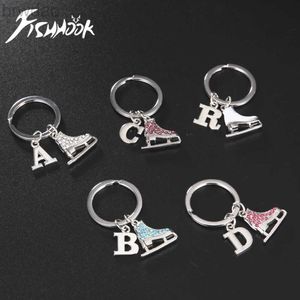 Nyckelringar Fishhook Ice Skate Shoes Key Chain Ring Zircon Crystal Keychain Luxury Initial Letter Pendant Emamel Present For Woman Man Jewelry 240412