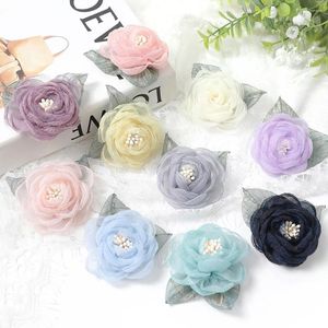 Dekoratif Çiçekler 5 PCS 5.5cm Şifon İplik Çiçek Kafası Yapay Yapay Giysiler için Yapay Saç Aksesuarları Yapmak Düğün Dekorasyon