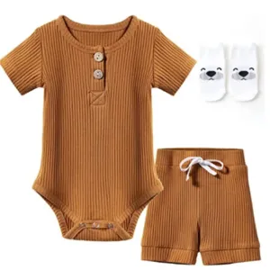 Şort LZH 2022 Summer Romper+Şort 2 PCS Yeni doğan kız bebekler için kıyafet kısa kollu bebek erkek bebek takım elbise toddler kostüm çocuk giyim