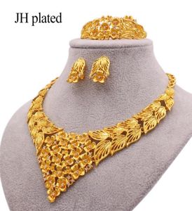 Серьговые колье наборы ювелирных изделий Dubai 24K Gold Color African Wedding Bridal Gifts для женских браслетных кольцевых наборов ювелирных ворот 2982067