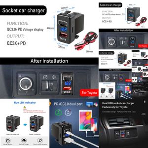 New 2024 Auto Electronics Car Charger Dual USB C PD Ports Phone Quick Charge Qc3.0 Auto Adapter Phone 12V Car Cigarette Lighter Socket Charger For TOYOTA