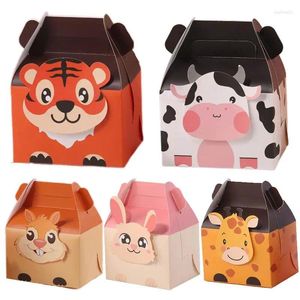 Opakowanie prezentów 10pcs Cartoon Animal Cake Box Portable wiszące cukierki