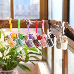 Dekorativa figurer 1PC Natural Crystal Stone Colored Gemstone Wishing Bottle Key Chain Bag Hanging Decoration Pendant for Children Gift