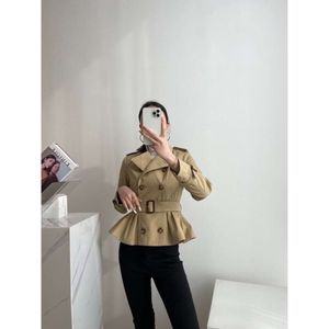 Women's Trench Coats Double Breasted Long Coat with Full Fashionable Blogger Style and Versatile F-letter Belt on the Upper Body