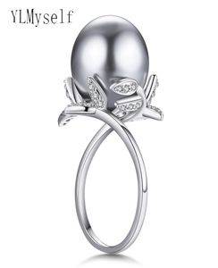 Fantastyczny pierścień liściowy z dużą szarą perłową modną białą biżuterią upuszczenie Anel ANILLOS Aneis żeńska biżuteria pierścienie 4911857