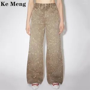 Women's Jeans Pants 2024 Autumn Korean Fashion Low Rise Vintage Distressed Straight Leg Pure Cotton Trousers