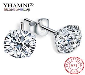 yhamni lmnzb Crystal zircon Real 925 Solid Silver Earrings Cubic zirconia Silver Stud earrings for womans fashion Jewelry ye02015400826