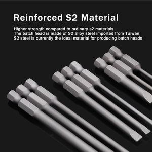 6/10Pcs 50mm 2.0-6.0mm Flat Head Slotted Tip Screwdrivers Bits S2 Alloy 1/4" Magnetic Hand Tools Screwdriver Drill Bit