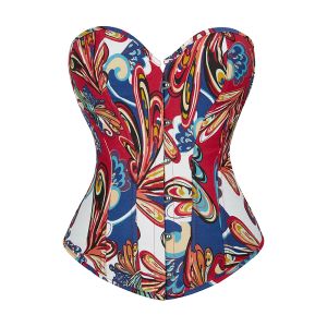 Donne sexy sexy corsetto verde rosso floreale rosso Burlesque allacciato su baschi top bustier inossidati