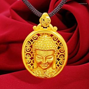 Hängsmycken 18k gult guld buddha huvud ihåligt hänge halsband för kvinnor män halsband kedja smycken bröllop engagemang fin